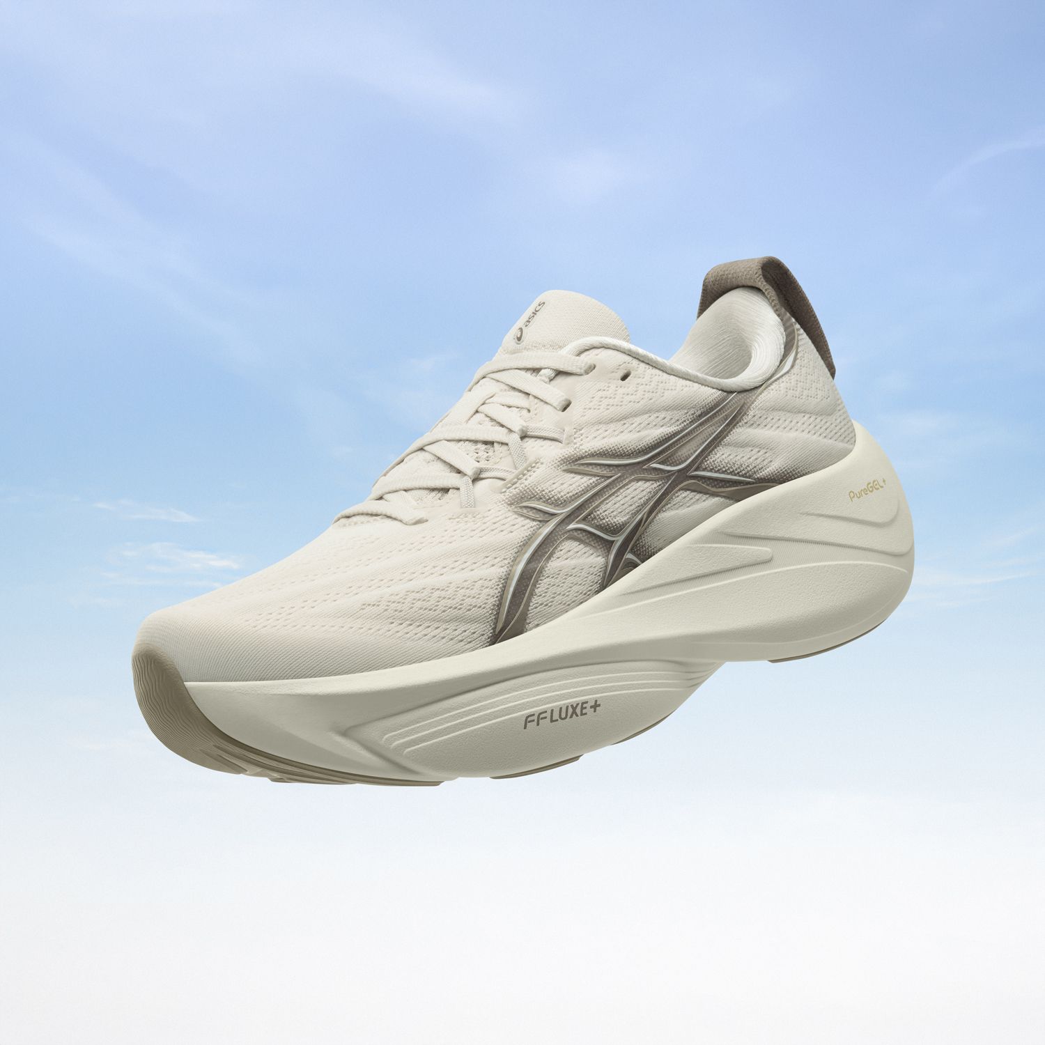 GEL-SLOWCUSHのアッパーと厚底ソールが見える公式製品画像