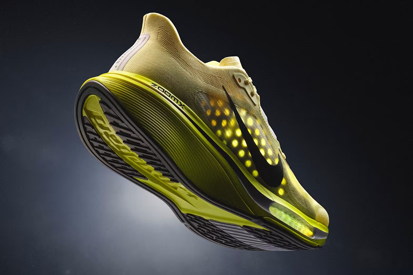Nike Pegasus Plus 2のアウトソールと前足部Air Zoomを斜めから見た写真
